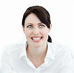 Close-up of a smiling businesswoman isolated on a white background