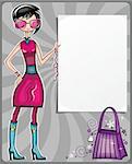 fashion shopping girl showing message bord with and shopping bag
