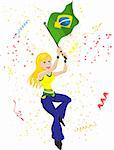 Brazil Soccer Fan with flag. Editable Vector Illustration