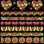 Fruity juicy patterns  isolated on black