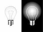 Two light bulbs on white and black background.