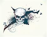 Vector illustration of abstract messy background with grunge Design elements and detailed human skull