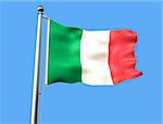 flag of italy on blue background with visible fabric texture - rendering