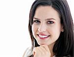 Portrait of a smiling businesswoman against white back ground