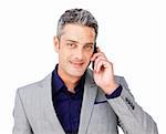 Confident Businessman on phone against a white background
