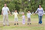 Happy family holding hands on a natural background