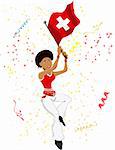 Black Girl Switzerland Soccer Fan with flag. Editable Vector Illustration