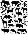 Set of vector illustrated wild animals silhouettes