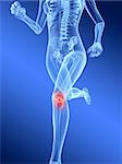 3d rendered illustration of a running skeleton with highlighted knee
