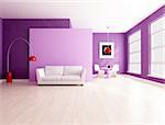 purple and lilla living room with dining space - rendering