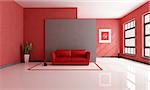 red and brown minimalist living room - rendering - the art picture on wall is a my composition