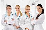 friendly women young doctors in white gown smiling