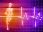 3d rendered illustration of a running skeleton with heartbeat