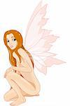 Illustration of a sitting nude beautiful young fairy