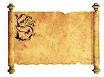 Sheet of ancient parchment with the image of dragons