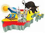 An illustration of some Spanish tourist attractions in Spain.
