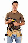 Stock image of handyman over white background