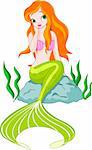 Illustration of a Beautiful mermaid girl sitting on the stone