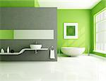 contemporary bathroom with sandstone bathtub and white sink-rendering