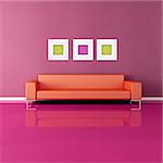 contemporary couch in a minimalist purple lounge