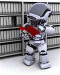 3D Render of robot filing documents