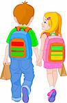 Illustration of girl and boy go to school