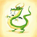 Colored dragon. Funny cartoon and vector illustration.