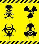 Set of 4 warning signs with grunge elements.