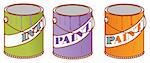 illustration drawing of three color paint cans in a white background