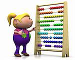 3d rendering/illustration of a cute cartoon girl pointing at an abacus