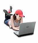 Teenager/Student With Laptop On White Background (+clipping path for easy background removing if needed)