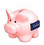 Piggy bank with counter. Isolated over white