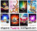 Set of 8 Quality Colorful Background for Discoteque Event Flyers with music design elements