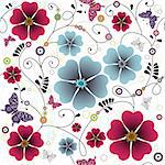 Seamless floral pattern with curls, butterflies and balls (vector)