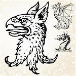 Set of illustrated mythical animals. Easy to edit colors.