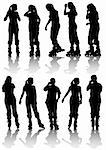 Vector drawing women athlete on skates. Silhouette on white background