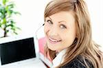 Beautiful businesswoman with headset on