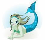 Vector illustration of a cute mermaid girl under the sea