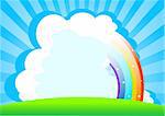 Summer day background with rainbow. Place for copy\text