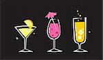 Martini, Wine and Cocktail glass. Take hot summer mixed drinks! Vector illustration.
