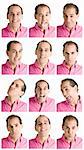 Adult man face expressions composite isolated on white background.