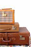 Aged old luggage leather bags vintage retro stacked baggage cases