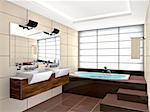 Modern bath room interior. Made in 3D.