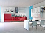 Modern kitchen interior. Made in 3d.