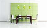 green  modern dining room with strange chandelier - rendering