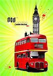 Poster  with old London red double Decker bus. Vector illustration