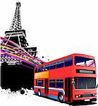 Red double bus with Paris image background. Vector illustration