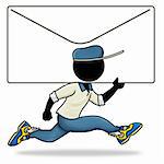 Cartoon action icon of people at work - postman sending urgent mail