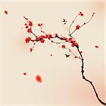 plum blossom, vectorized brush painting, symbolize love and happiness