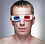 man head with 3D - effect anaglyph glasses